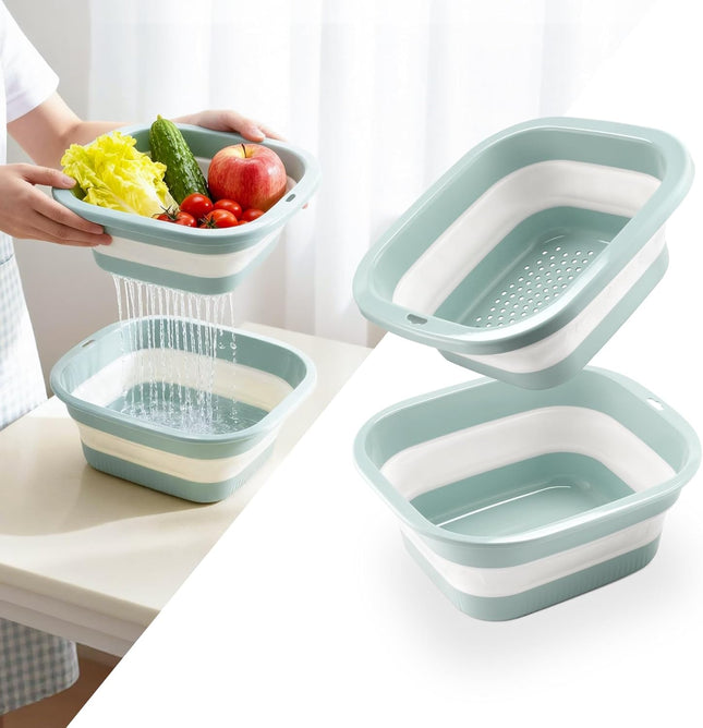 1.5 Gal (5.5L) Collapsible Dish Basin with Drain Basket Colanders Multiuse Double-Layer V1259-DP01-A-4417