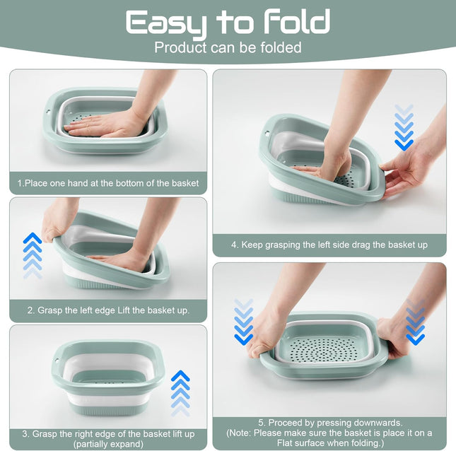 1.5 Gal (5.5L) Collapsible Dish Basin with Drain Basket Colanders Multiuse Double-Layer – product detail