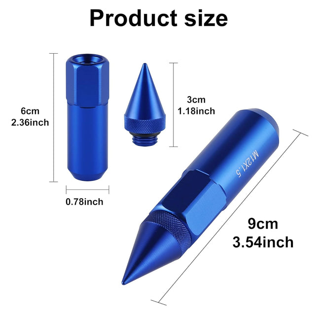 20PCS M14X1.5 Wheel Lug Nuts Cap Spiked Extended Tuner 60mm Aluminum Wheels Rims Nuts (Blue) blue M14x1.5 – product detail