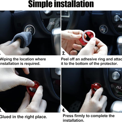 Universal Engine Start Stop Button Cover, Car Power Control Zinc Alloy Trim, One Cover Interior Accessories（Red） Red -