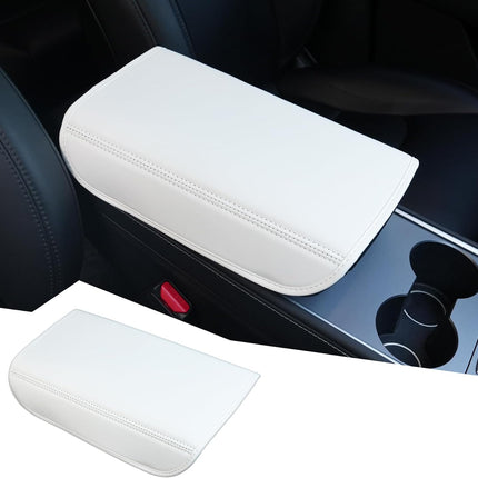 Center Console Leather Armrest Cover Compatible with Tesla Model 3 Highland Refresh 2024-2026 & Y Juniper 2026, No-Slip Designed EZ Snap Car Interior Accessories (White) White -