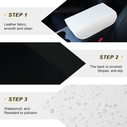 Center Console Leather Armrest Cover Compatible with Tesla Model 3 Highland Refresh 2024-2026 & Y Juniper 2026, No-Slip Designed EZ Snap Car Interior Accessories (White) White -