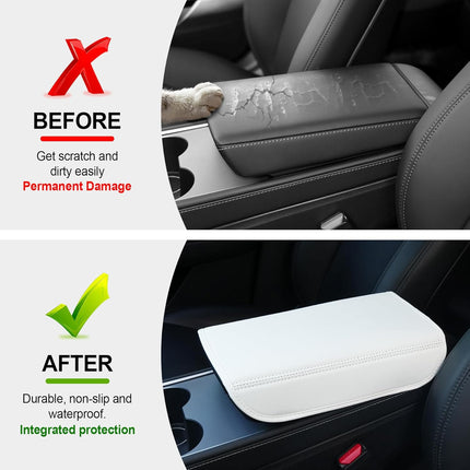 Center Console Leather Armrest Cover Compatible with Tesla Model 3 Highland Refresh 2024-2026 & Y Juniper 2026, No-Slip Designed EZ Snap Car Interior Accessories (White) White -