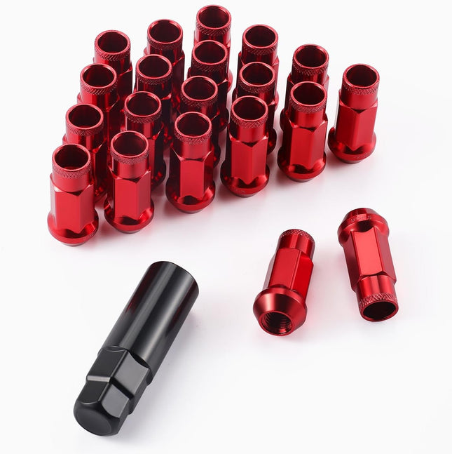 20PCS M12x1.5 Wheel Lug Nuts Open End Nuts 40mm Forged Locknut Racing Aluminum Wheels Rims (Red) Red M12X1.5