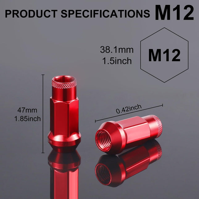 20PCS M12x1.5 Wheel Lug Nuts Open End Nuts 40mm Forged Locknut Racing Aluminum Wheels Rims (Red) Red – product detail