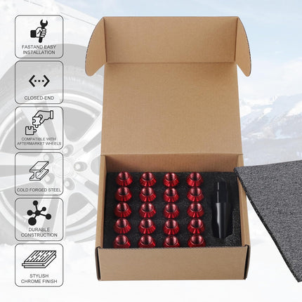 20PCS M12x1.5 Wheel Lug Nuts, Open End Nuts 40mm, Forged Locknut Racing Aluminum Wheels Rims (Red) Red M12X1.5
