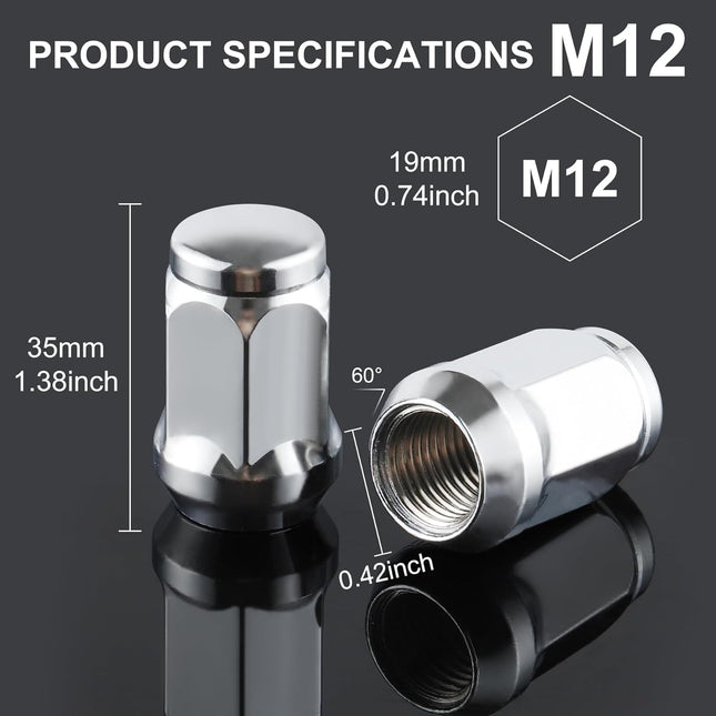 20PCS White Knight M12x1.5 Wheel Lug Nuts One-Piece Design Bulge Acorn Chrome Nuts for – product detail