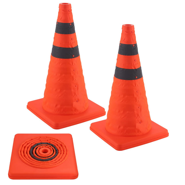 18 inch Traffic Cones 2PCS Collapsible Orange Cones for Parking Parking with Reflective Collars Training