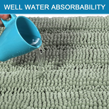 Sage Bathroom Rugs, Bath Mat Set of 2 Extra Thick Chenille Striped Pattern Shaggy Rugs for Room, Non Skid Mats Floor (32 x 20 Plus 24 17 - Inches) 20" 32" 17" 24"