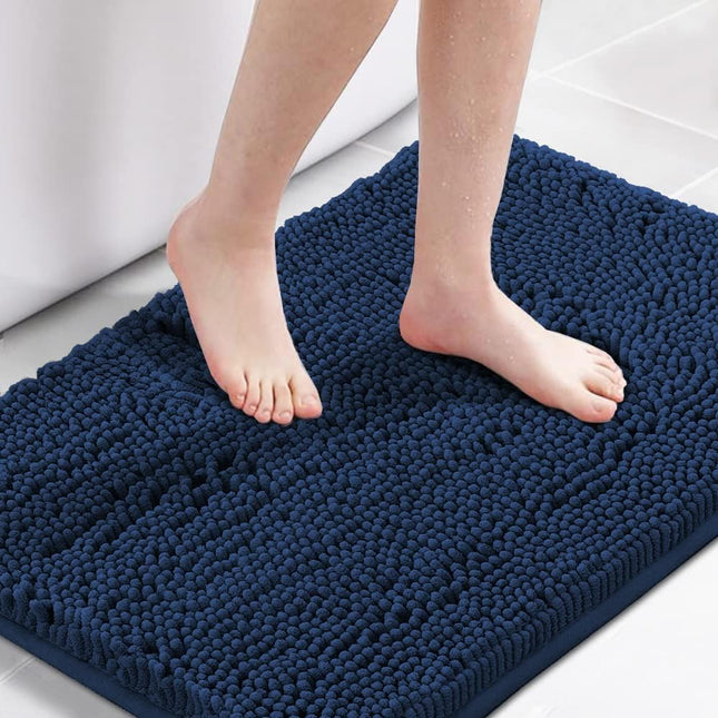 Navy Blue Bath Rug Mat Non Slip Mats for Bathroom Floor Rug Extra Thick Chenille 17 x 24 Absorbent Soft