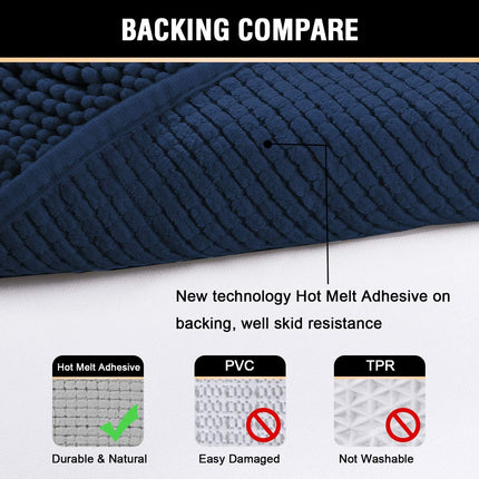 Navy Blue Bath Rug, Mat Non Slip Mats for Bathroom Floor, Rug Extra Thick Chenille 17" x 24" Absorbent Soft Shaggy Washable Dry Fast Plush Rugs Bathtubs