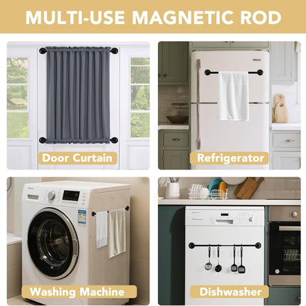1 PACK Magnetic Curtain Rods for Metal Doors 16" to 28", 1/2 Inch Diameter Adjustable French Door Rod Classroom Whiteboard Cafe Towel Bar Holder, Black 16"-28"