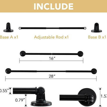 1 PACK Magnetic Curtain Rods for Metal Doors 16" to 28", 1/2 Inch Diameter Adjustable French Door Rod Classroom Whiteboard Cafe Towel Bar Holder, Black 16"-28"