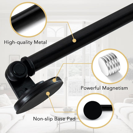 1 PACK Magnetic Curtain Rods for Metal Doors 16" to 28", 1/2 Inch Diameter Adjustable French Door Rod Classroom Whiteboard Cafe Towel Bar Holder, Black 16"-28"
