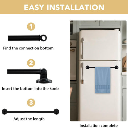 1 PACK Magnetic Curtain Rods for Metal Doors 16" to 28", 1/2 Inch Diameter Adjustable French Door Rod Classroom Whiteboard Cafe Towel Bar Holder, Black 16"-28"