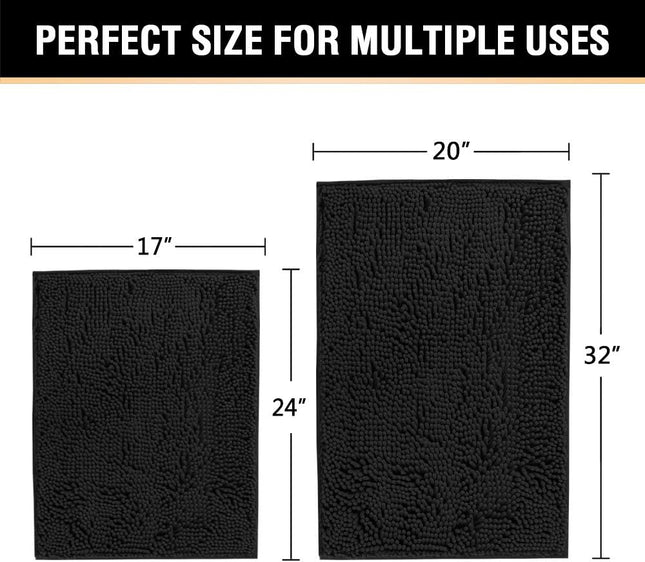 Black Bathroom Rug Set 2 Piece Bath Mats for Floor Super Thick Soft Shaggy Chenille – product detail