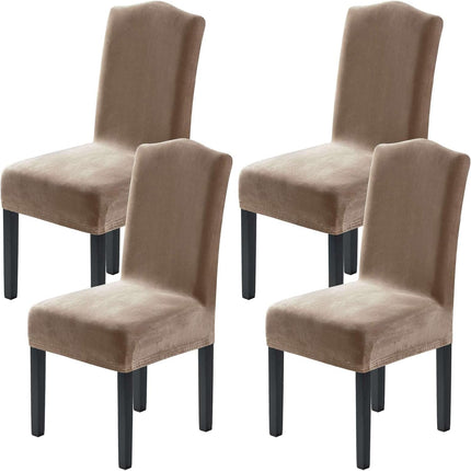 Dining Chair Covers Stretch for Room Set of 4 Parson Slipcovers Protectors, Soft Thick Solid Velvet Fabric Washable, Taupe