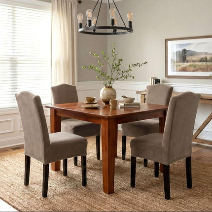 Dining Chair Covers Stretch for Room Set of 4 Parson Slipcovers Protectors, Soft Thick Solid Velvet Fabric Washable, Taupe
