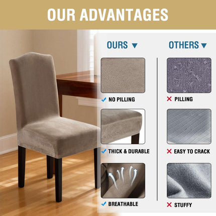 Dining Chair Covers Stretch for Room Set of 4 Parson Slipcovers Protectors, Soft Thick Solid Velvet Fabric Washable, Taupe
