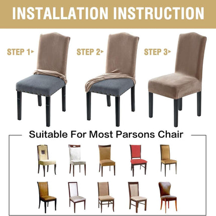 Dining Chair Covers Stretch for Room Set of 4 Parson Slipcovers Protectors, Soft Thick Solid Velvet Fabric Washable, Taupe