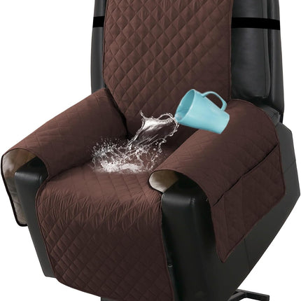 100% Waterproof Power Lift Recliner Chair Cover Non Slip Electric Covers for with Pocket Large Covers, Brown -