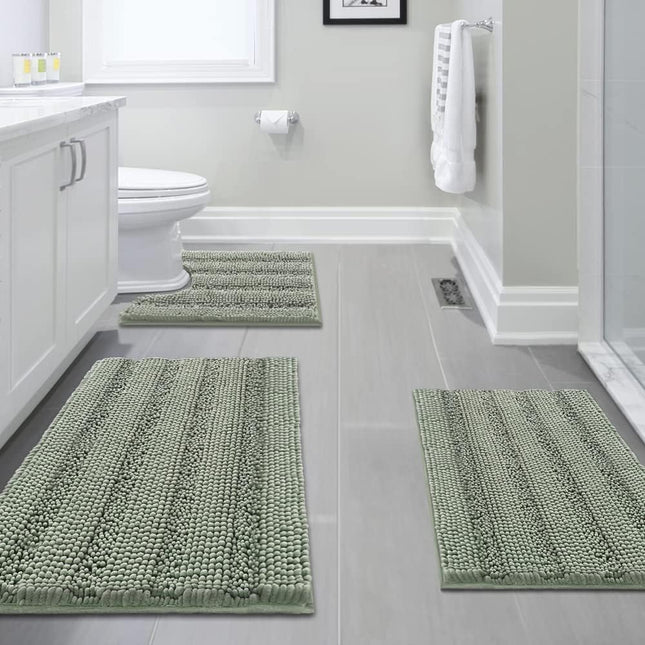 3 Piece Bathroom Rugs Sets Thick Striped Bath Set for Non Slip Soft Absorbent Mat V1259-DP01-A-4436