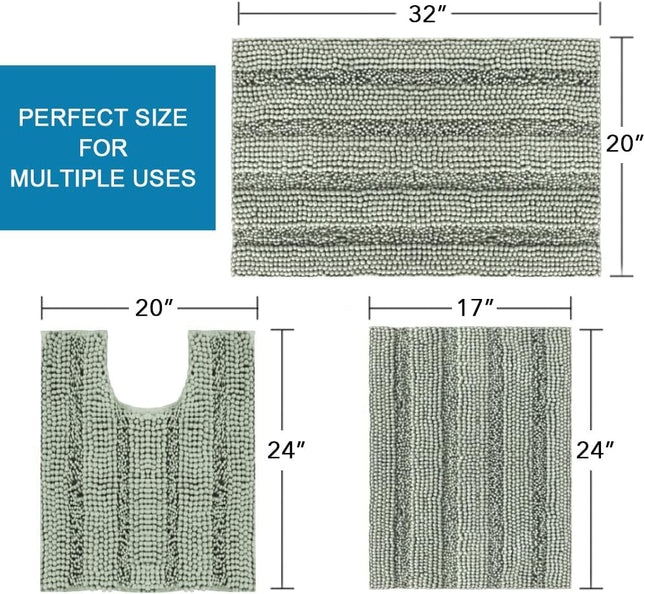3 Piece Bathroom Rugs Sets Thick Striped Bath Set for Non Slip Soft Absorbent Mat – product detail