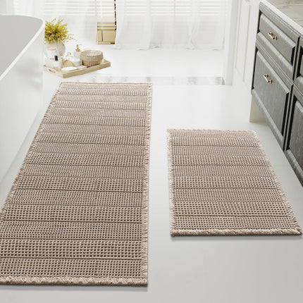 Waffle Bath Mat Super Absorbent Bathroom Mats Non Slip Rugs for Floor Machine Washable Ultra Soft Beside Tub, (32 x 20 Plus 24 60 - Inches, Irish Cream) Cream 20" 32" 24" 60"