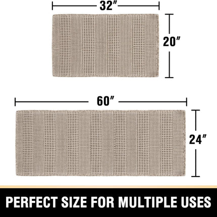 Waffle Bath Mat Super Absorbent Bathroom Mats Non Slip Rugs for Floor Machine Washable Ultra Soft Beside Tub, (32 x 20 Plus 24 60 - Inches, Irish Cream) Cream 20" 32" 24" 60"