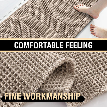Waffle Bath Mat Super Absorbent Bathroom Mats Non Slip Rugs for Floor Machine Washable Ultra Soft Beside Tub, (32 x 20 Plus 24 60 - Inches, Irish Cream) Cream 20" 32" 24" 60"