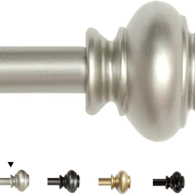 Window Curtain Rods for Windows 28 to 48 Inches Adjustable Decorative 3/4 Inch Diameter Single Rod Set with Classic Finials, Nickel 28"-48"