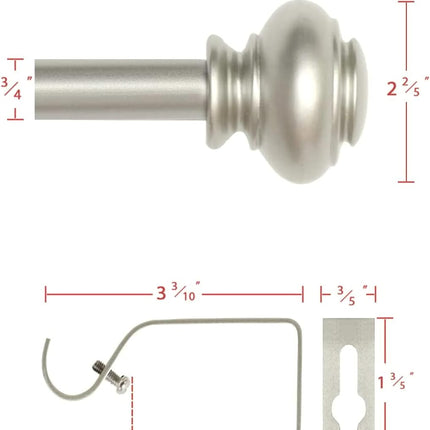 Window Curtain Rods for Windows 28 to 48 Inches Adjustable Decorative 3/4 Inch Diameter Single Rod Set with Classic Finials, Nickel 28"-48"