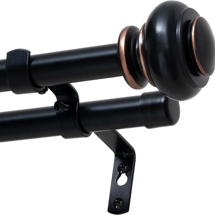 Double Curtain Rods for Windows 16.2 to 90.6 Inches 3/4 inch Diameter Adjustable Decorative Telescoping Rod with Brackets Heavy Duty Splicing Rods, Black 16.2"-90.6"