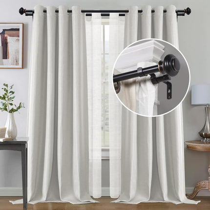 Double Curtain Rods for Windows 16.2 to 90.6 Inches 3/4 inch Diameter Adjustable Decorative Telescoping Rod with Brackets Heavy Duty Splicing Rods, Black 16.2"-90.6"