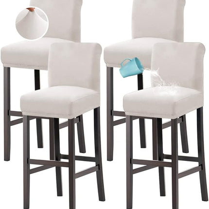 100% Waterproof Bar Stool Cover Stretch Counter Pub Chair Slipcover for Dining Room Removable Soft Thick Solid Fleece Fabric Slipcovers Set of 4, Ivory Fleece-ivory -