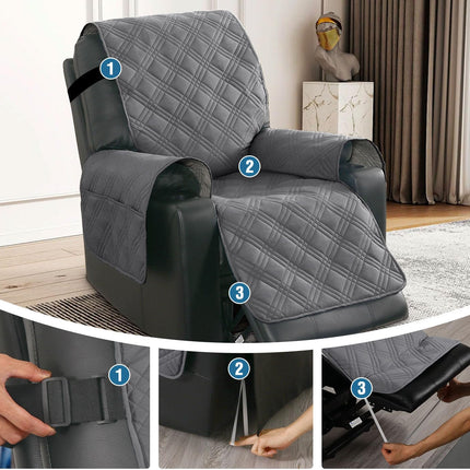 100% Waterproof Recliner Chair Cover Nonslip Stay in Place Electric Power Lift Slipcovers Fitted Standard Large with Side Pocket,Grey/Beige Grey/Beige -