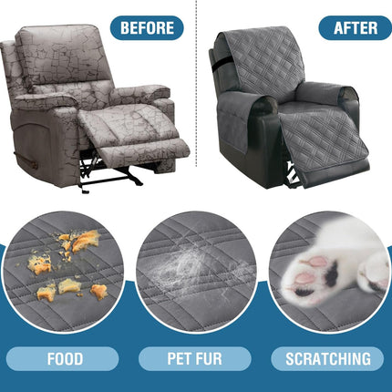 100% Waterproof Recliner Chair Cover Nonslip Stay in Place Electric Power Lift Slipcovers Fitted Standard Large with Side Pocket,Grey/Beige Grey/Beige -