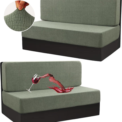 100% Waterproof RV Dinette Cushion Covers Booth Set Elastic Camper Replacement Couch Washable Jacquard Crizzle Pattern (2 Backrest Cover & 2 Bench Cover, Seagrass) Seagrass