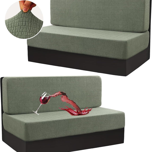 100% Waterproof RV Dinette Cushion Covers Booth Set Elastic Camper Replacement Couch Washable Jacquard Crizzle Pattern (2 Backrest Cover & 2 Bench Cover, Seagrass) Seagrass