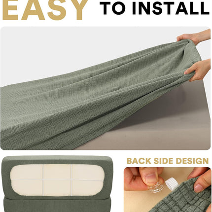 100% Waterproof RV Dinette Cushion Covers Booth Set Elastic Camper Replacement Couch Washable Jacquard Crizzle Pattern (2 Backrest Cover & 2 Bench Cover, Seagrass) Seagrass