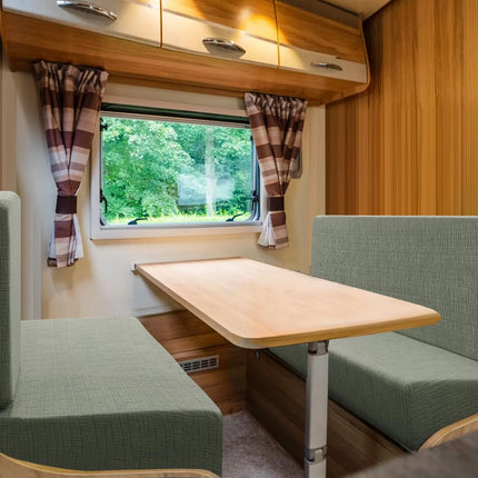 100% Waterproof RV Dinette Cushion Covers Booth Set Elastic Camper Replacement Couch Washable Jacquard Crizzle Pattern (2 Backrest Cover & 2 Bench Cover, Seagrass) Seagrass