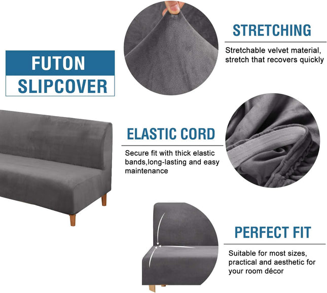 Real Velvet Futon Cover Armless Sofa Covers Bed Stretch Couch Slipcover Furniture Protector Thick Soft – product detail