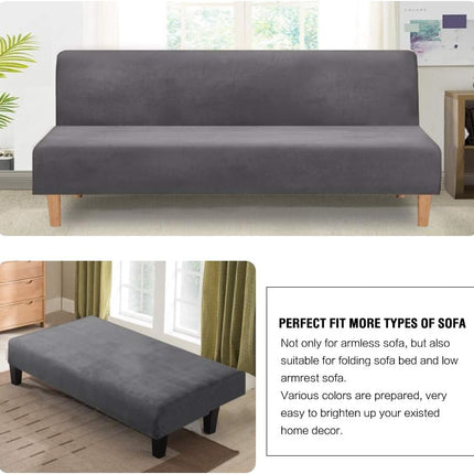 Real Velvet Futon Cover Armless Sofa Covers Bed Stretch Couch Slipcover Furniture Protector Thick Soft Fabric Form Fitted Stay in Place, Grey -