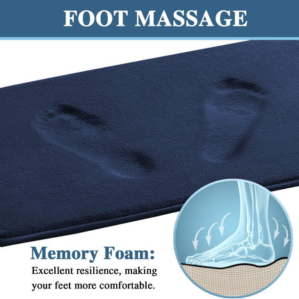 Bath Mat Memory Foam Set Bathroom Rug Flannel Velvety Luxury Extra Soft and Absorbent Non Slip Rugs for Bathroom/Bedroom Washable(2 Pack- 20"x 32"/ 17"x 24", Navy) Navy 20" x 32" Plus 17" 24"