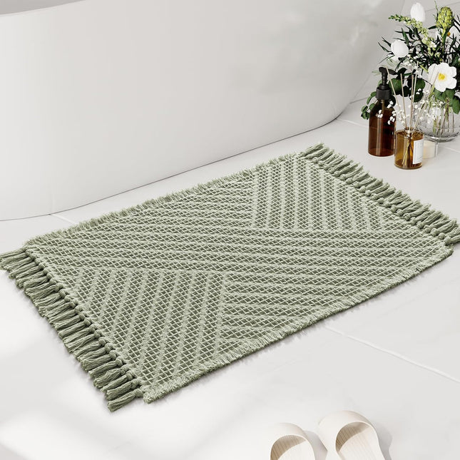 Waffle Bath Mat Super Absorbent Boho Non Slip Rugs for Bathroom Floor Machine Washable Dry Fast with