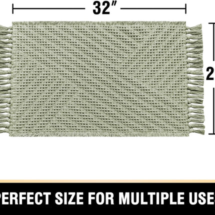 Waffle Bath Mat Super Absorbent Boho Non Slip Rugs for Bathroom Floor Machine Washable Dry Fast with Handmade Tassels, 20" x 32", Sage 32"