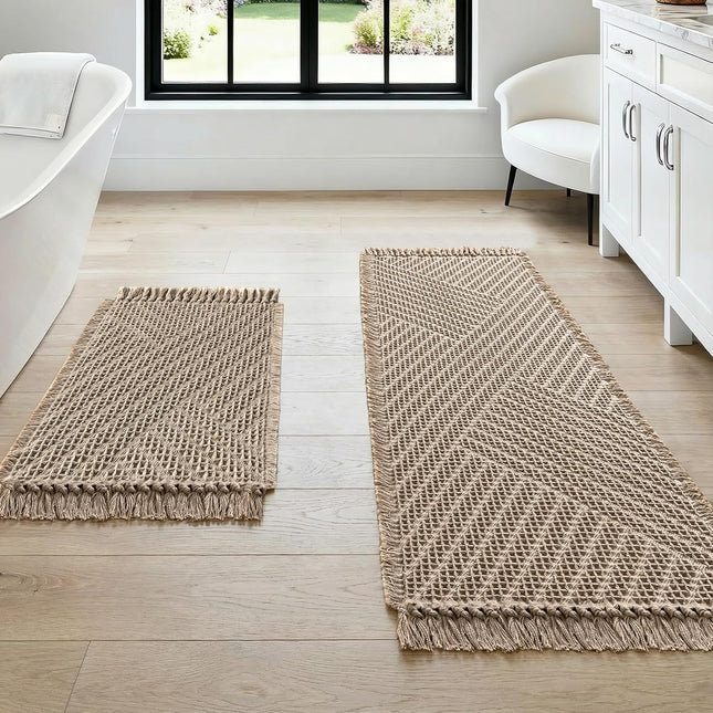 Waffle Bath Mat Super Absorbent Boho Non Slip Rugs for Bathroom Floor Machine Washable Dry