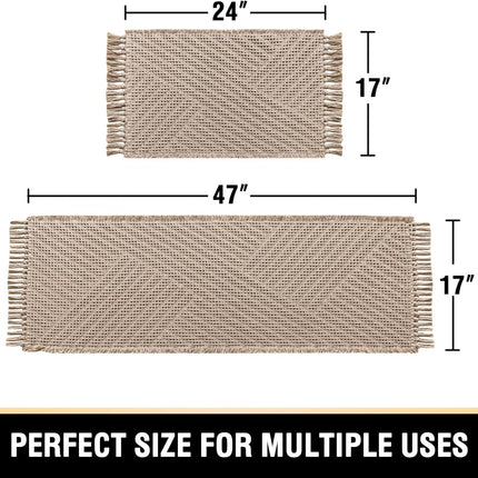 Waffle Bath Mat Super Absorbent Boho Non Slip Rugs for Bathroom Floor Machine Washable Dry Fast with Tassels (47 x 17 Plus 24 Inches, Irish Cream) Cream 47" 17" 24"
