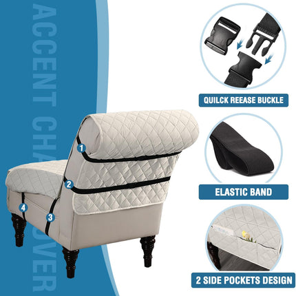 Water Resistant Accent Chair Cover Reversible Quilted Covers Without Arms Thick Soft Durable with Anti-Slip Buckle Washable, Ivory/Beige -