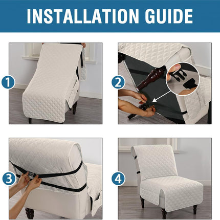 Water Resistant Accent Chair Cover Reversible Quilted Covers Without Arms Thick Soft Durable with Anti-Slip Buckle Washable, Ivory/Beige -